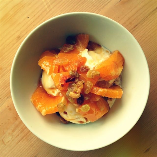 Moroccan style ice cream sundae. Marinated oranged in honey, cinnamon and orange blossom.Raisins ...