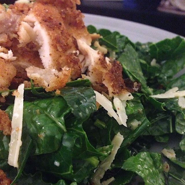 Parmesan-crusted chicken and kale salad