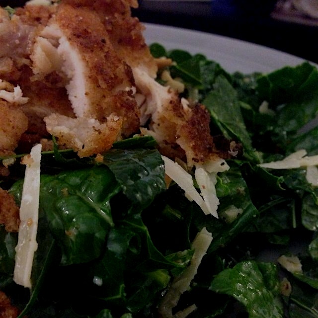 Parmesan-crusted chicken and kale salad