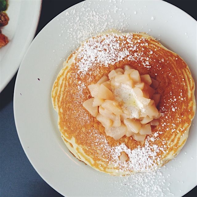 Apple-topped pancakes at Empire Diner. 