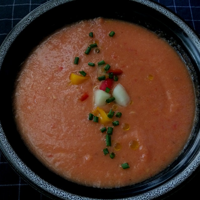 Maybe the last gazpacho of the year, made with some very tasty "blemished" tomatoes. Recipe on th...
