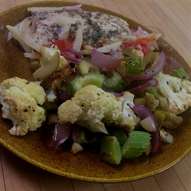 French fish packet with roasted cauliflower salad 