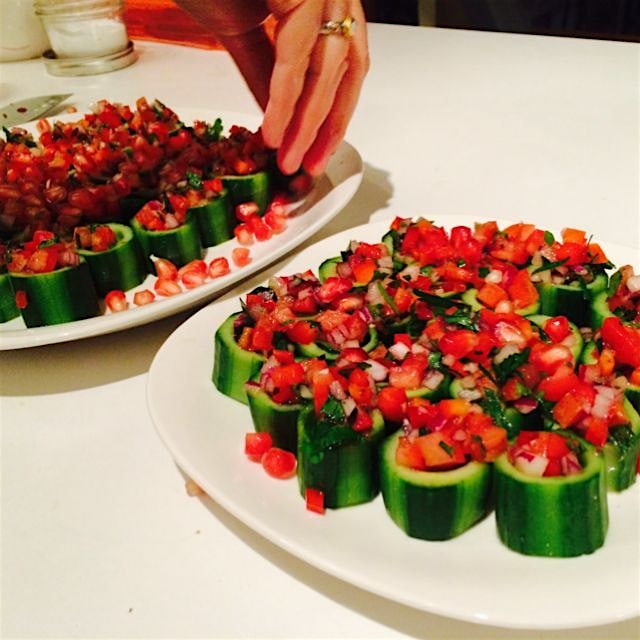 Agean salad in scoped cucumbers. Chef oz crushing it #kitchensurfing