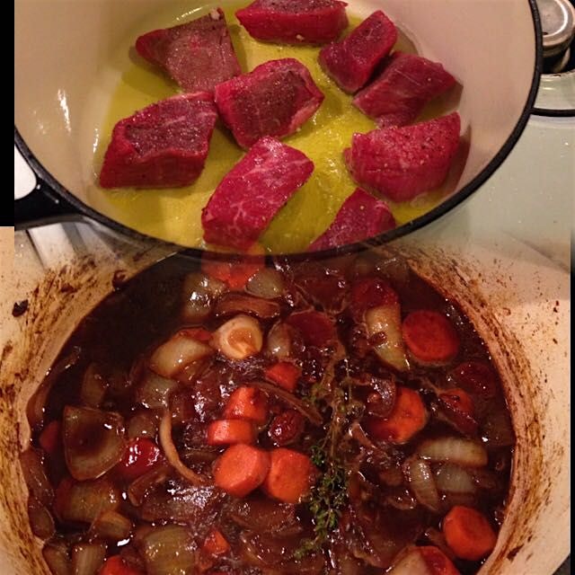 Before and after beef stew. Using fresh veggies from my CSA. Thanks Angel Family Farm!