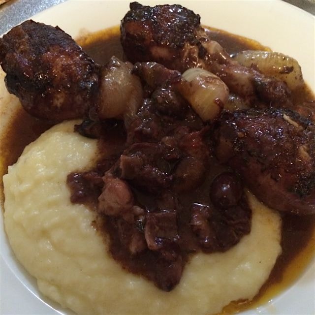 Coq au Vin and potatoes puree, our version of the original french recipe.