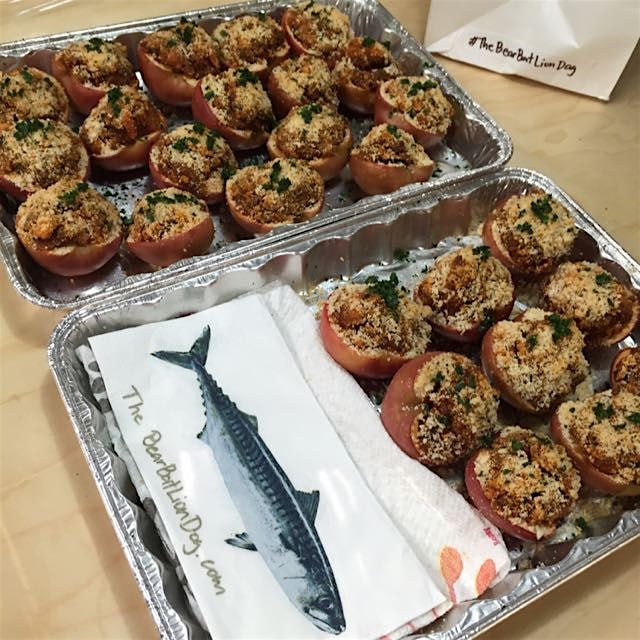 Chorizo & cornbread stuffed apples. With grated Parmesan & chopped parsley #catering #thebearbatl...