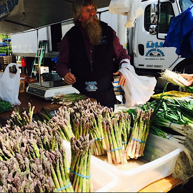 Asparagus is back at the market $5 a pound! S & SO farm has a nice stash. Speaking of stashes... 