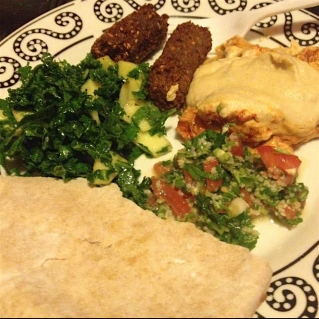 Sunday night special from #HummusKitchen on the UES! Couscous tabule, falafel, hummus, and #homem...