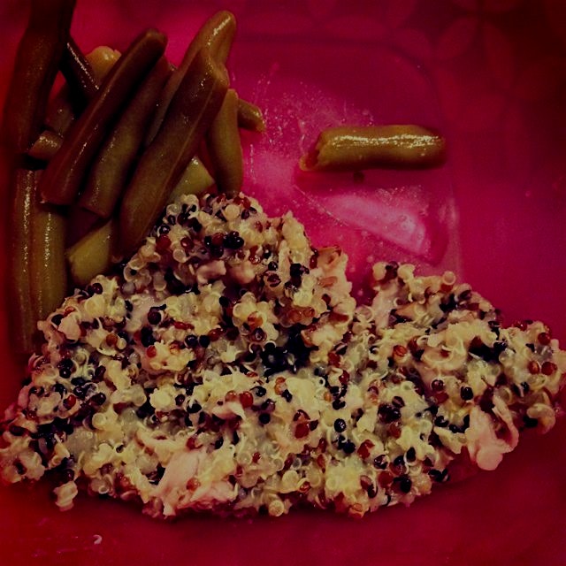 My lazy mom meal the kids actually love. Ham and cheese quinoa (sometimes I use mozzarella and re...