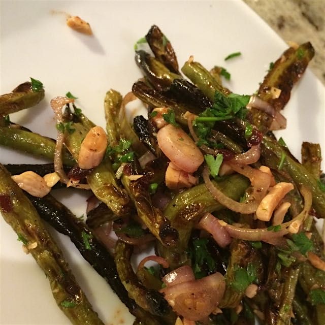 Grilled great beans, marconas, cranberries, shallot