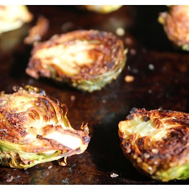 Perfectly roasted brussel sprouts. Our favorite snack 