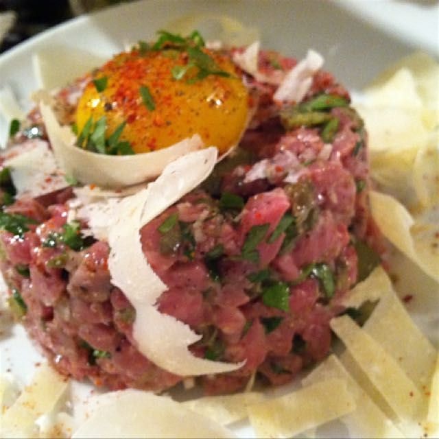 Beef tartare, local eggs, snack time!