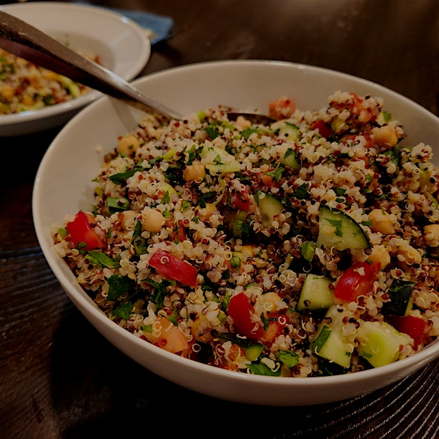 Middle Eastern Quinoa with Chickpeas

Ingredients:
•	1½ cups quinoa
•	3 cups water
•	½ tsp salt
•...