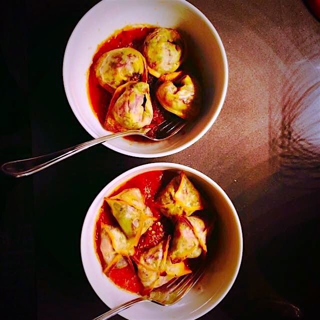 Leftover wonton wrappers and veggies... So I made "ravioli"ish for dinner 