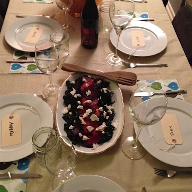 Kale salad with roasted beets and goat cheese. #wintersalad #dinnerparty