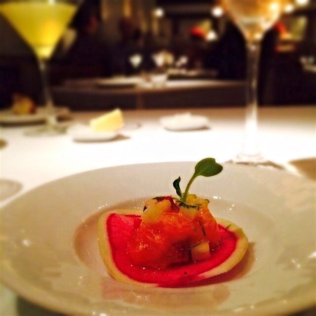 Arctic char amuse-bouche to kick off a locally sourced feast at gramercy tavern. Lovely to hang w...