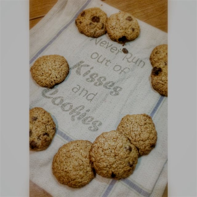 Homemade oatmeal raisinettes cookies. Secret to a perfect shape: freeze the dough and roll the ba...