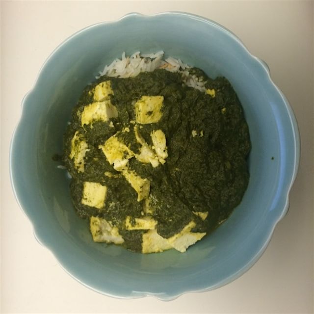 Simple and delicious lunch break with palak paneer over basmati rice