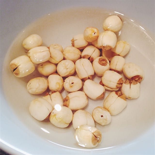 Soaking dried lotus seeds for Fish Congee - the Husband's favorite cold-weather comfort food #the...