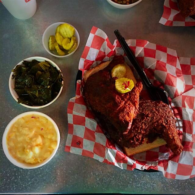 I ate this hot chicken yesterday. It still hurts. Chicken @ Hattie B's
