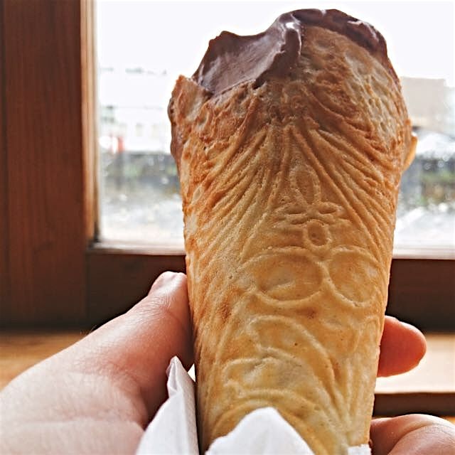 Frite & Scoop's amazing, homemade cone and chocolate malt ice cream! So rich!!