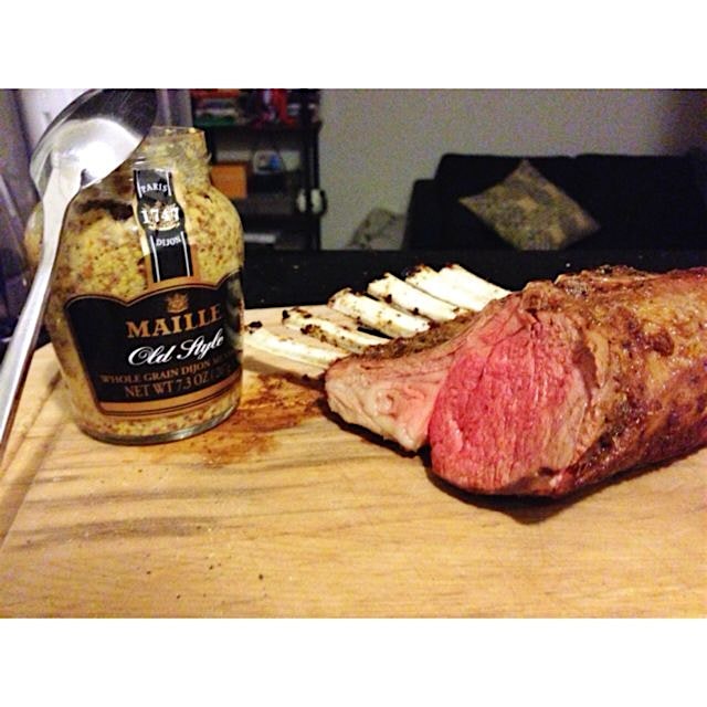 Moroccan inspired rack of lamb paired with Dijon mustard, a perfect melody of flavors!