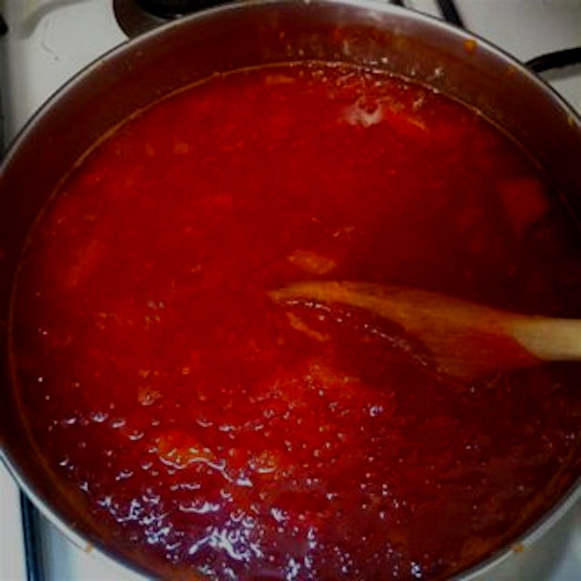 Happy Thanksgiving making a red pepper jelly for the pecan crusted seitan. #vegan #whatvegansmake...