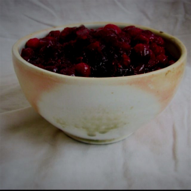 Cranberry orange sauce. Woodfired porcelain bowl. Both made by me.