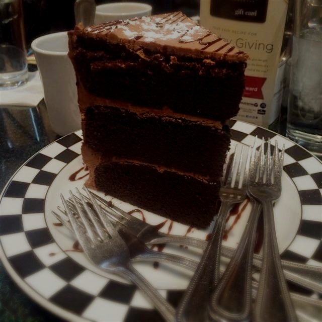 Easily the world's largest piece of chocolate cake. 8 forks provided...