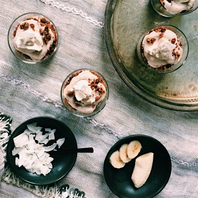 lacuma date caramel + banana coconut cream parfaits with pecan crumble: no-bake healthy decadence...