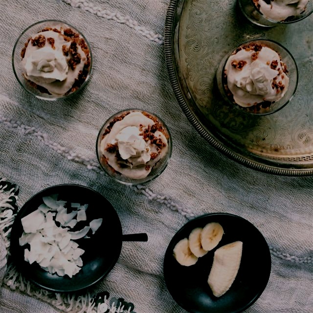 lacuma date caramel + banana coconut cream parfaits with pecan crumble: no-bake healthy decadence...