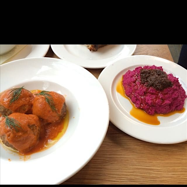 Lamb meatballs and beet hummus in Seattle.
