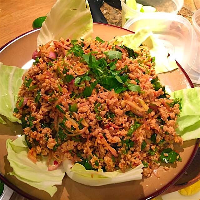 Thai thanksgiving = mounds of chicken laab 