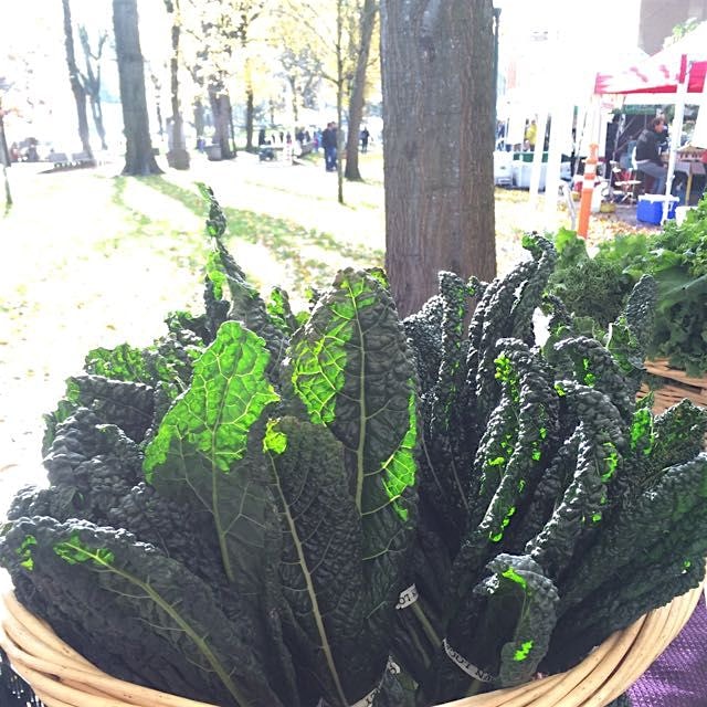 A bit of Portlandia and kale at the Saturday farmers market.