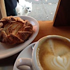 Sunday morning coffee, galette and friendly east village dog.