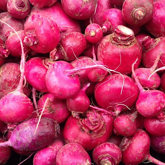 I love my PINK vegetables. Norwich Meadows Farm's scarlet turnips.