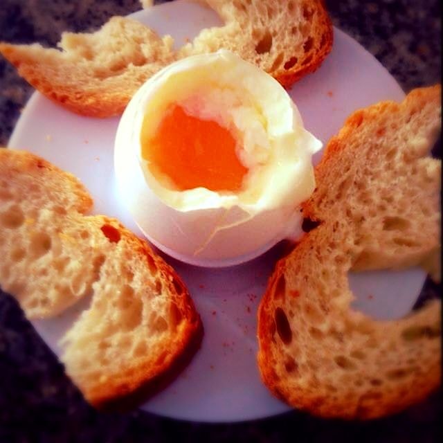 3-minute, farm-fresh egg with delicious crusty baguette slices. #simplicityiskey #yumdelish