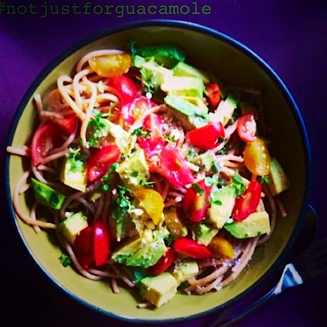 Fresh avocado, tomato, & garden-grown basil tossed with EVOO and lemon juice with a touch of Parm...