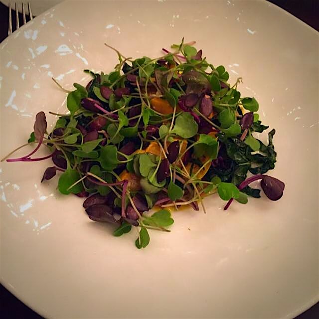 Kale salad with rice and micro greens