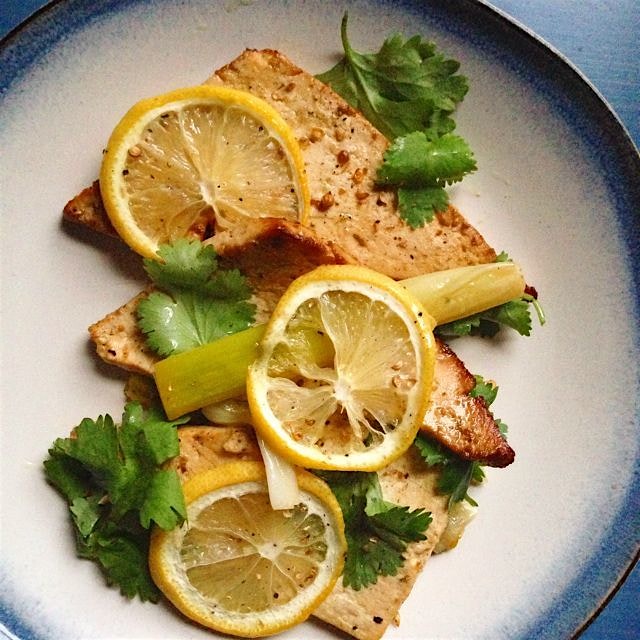 Vegan Miso Tofu Confit with Leeks and Lemon - The Joy of Vegan Cooking Project on meettheshannons...