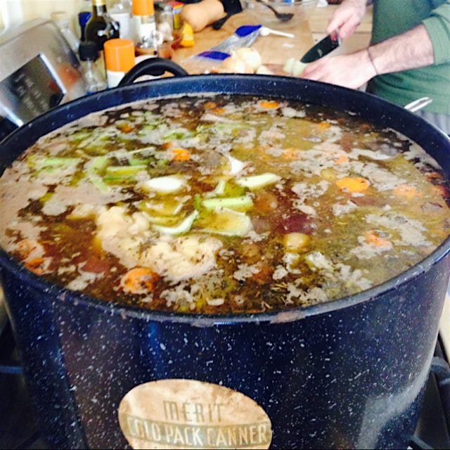 Jumped on the latest health craze. Bone broth from cow we bought from neighborhood farm #grassfed...