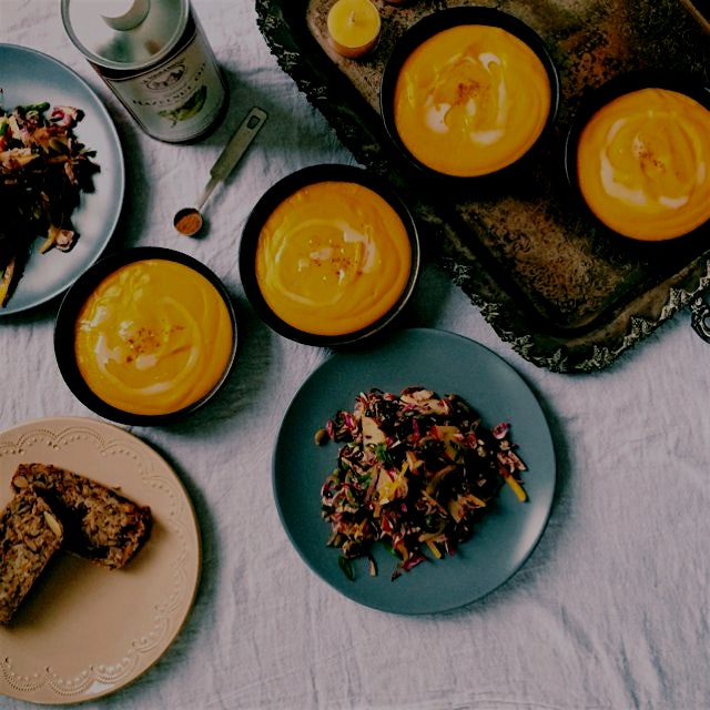 Roasted carrot + parsnip soup and a Brussels sprout, apple + golden beet salad // healthy food, p...