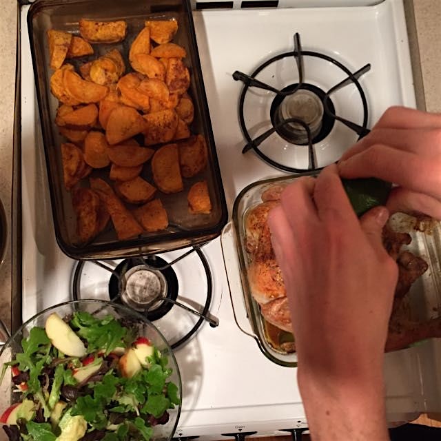 Dan putting the finishing touches on a lovely homemade dinner