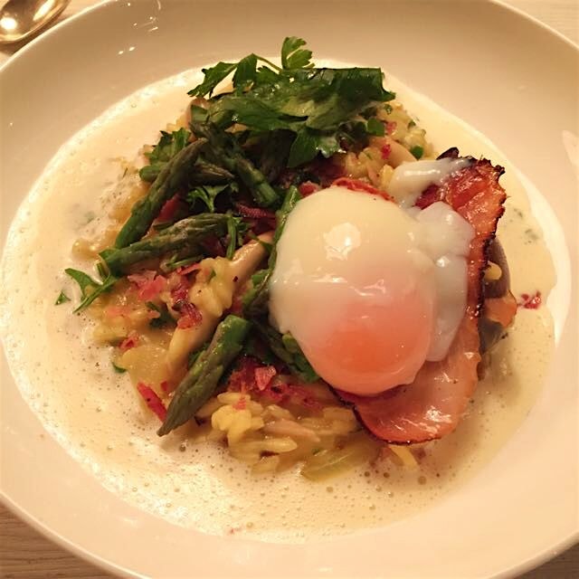 Risotto / Crispy smoked Bacon / Slow poached Egg / Pécorino emulsion
