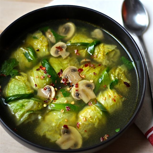 Vegan Seitan Stuffed Cabbage Dumplings Soup - recipe on MeetTheShannons.net - made with Upton's N...