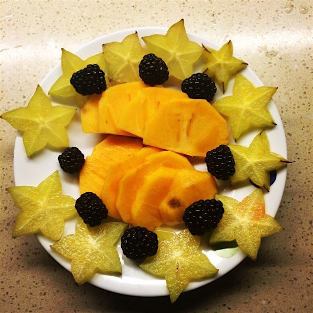 "Exotic" fruit platter for the season. Mmmm 