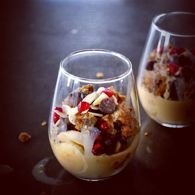 A naughty little trifle pudding to kick off the holiday season. Cognac soaked coffee brownie, car...
