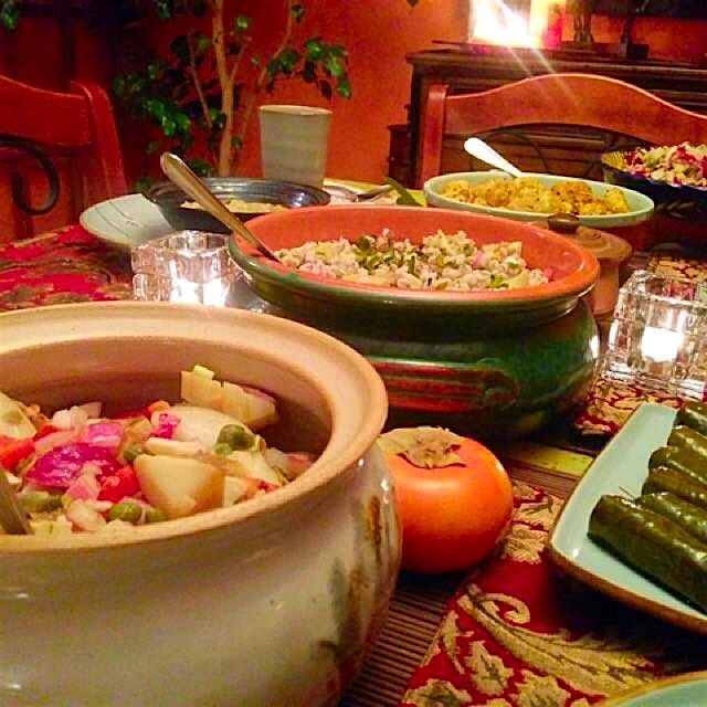 The layout for a vegetarian feast. About to enjoy time with friends over mulled wine and plenty o...