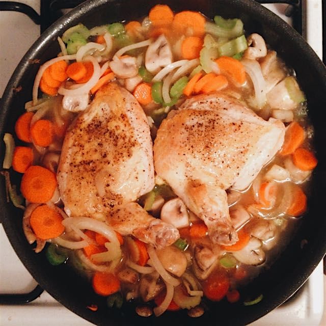 Chicken stew on the stovetop. 