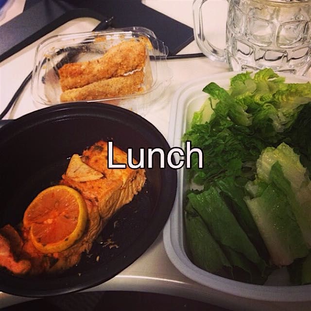 Salmon, almond crusted chicken breast, organic romaine lettuce